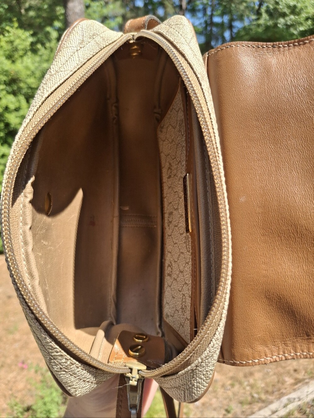 Vintage 80s Christian Dior Cream Coated Canvas & Brown Leather Crossbody Bag COA - Picture 13 of 16